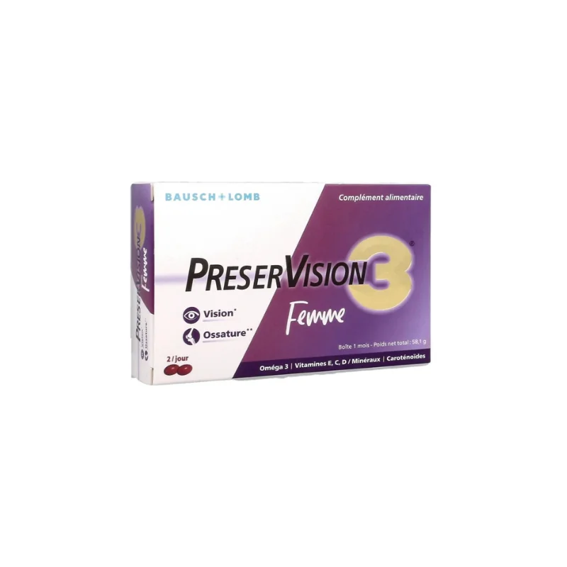 PRESERVISION 3 FEMME 60 Capsules - Complément Alimentaire à Visée Oculaire et Osseuse