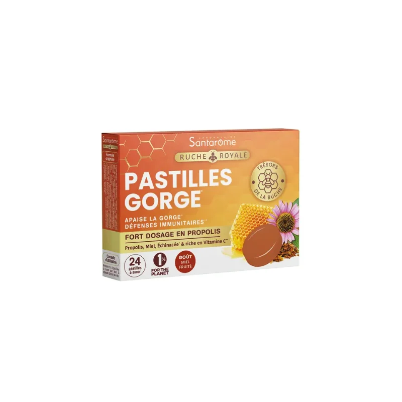 Santarome Ruche Royale Pastilles pour apaiser la gorge Propolis, Miel 24 pastilles