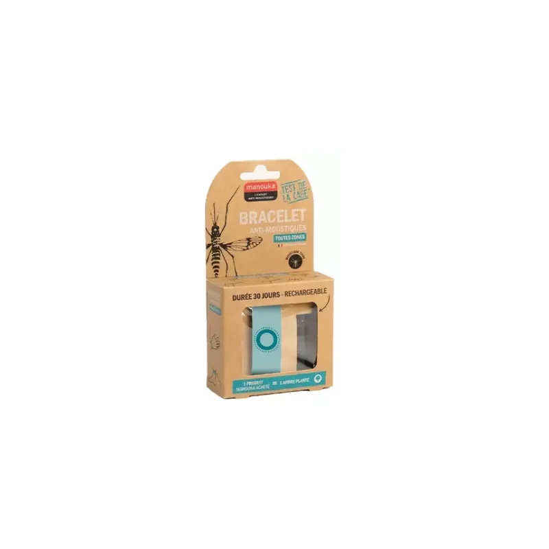 Manouka Bracelet Anti-Moustiques + Recharge 6 ml - Couleur : Turquoise