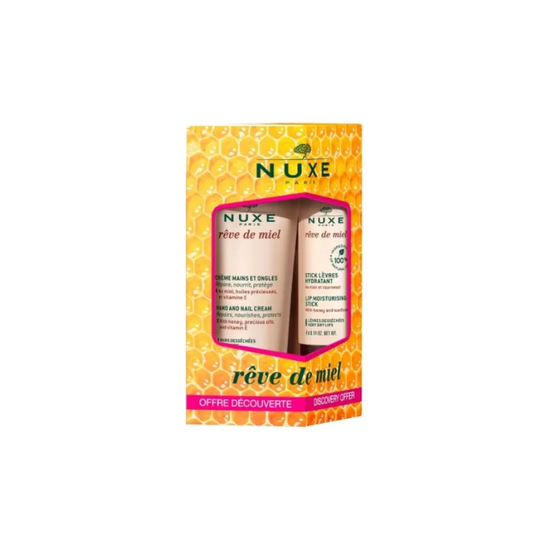 Nuxe Rêve de Miel Crème Mains et Ongles 30 ml + Stick Lèvres Hydratant 4 g
