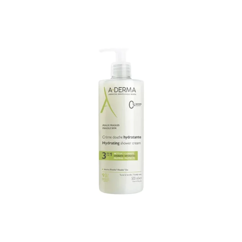 A-derma LES INDISPENSABLES - Crème Douche Hydratante 3 en 1 - Visage, Corps et Cheveux - Peaux Fragiles, 500ml