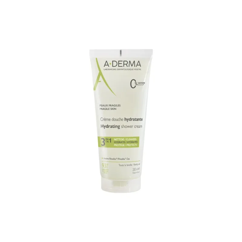 A-derma LES INDISPENSABLES - Crème Douche Hydratante 3 en 1 - Visage, Corps et Cheveux - Peaux Fragiles, 200ml