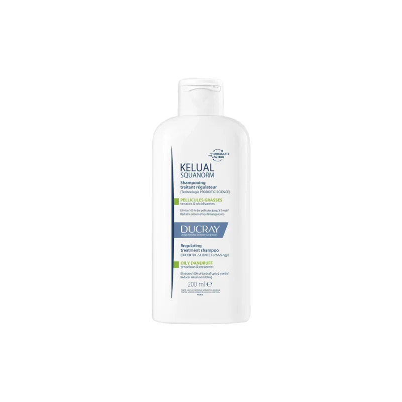 Ducray KELUAL SQUANORM - Shampooing Traitant Régulateur Anti-Pelliculaire - Pellicules Grasses, 200ml
