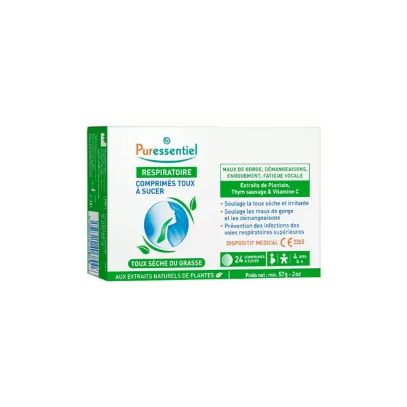 Puressentiel Respiratoire Toux Sèche ou Grasse 24 Comprimés à Sucer