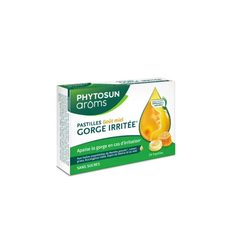 Phytosun Arôms gorge irritée sans sucres goût miel 24 pastilles