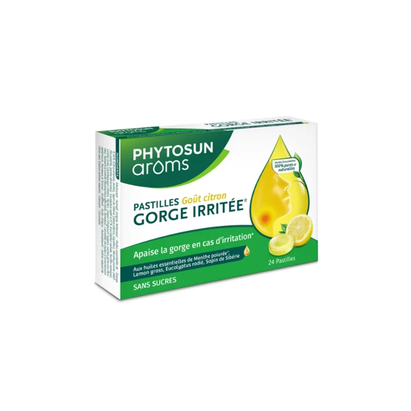 Phytosun Arôms Gorge iritée goût citron sans sucres 24 pastilles