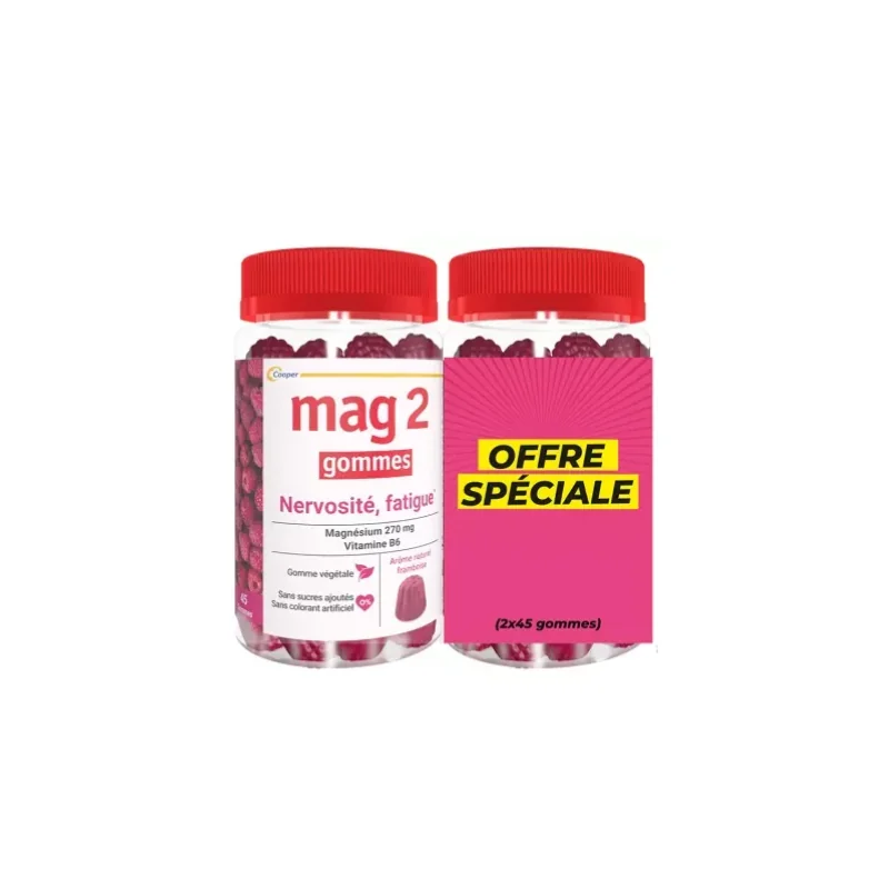 Mag 2 Gommes Nervosité Fatigue Framboise Lot de 2 x 45
