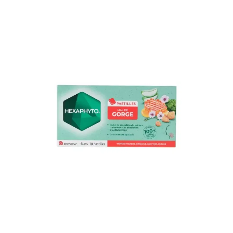Hexaphyto Pastilles Mal de Gorge Goût Menthe 20 Pastilles