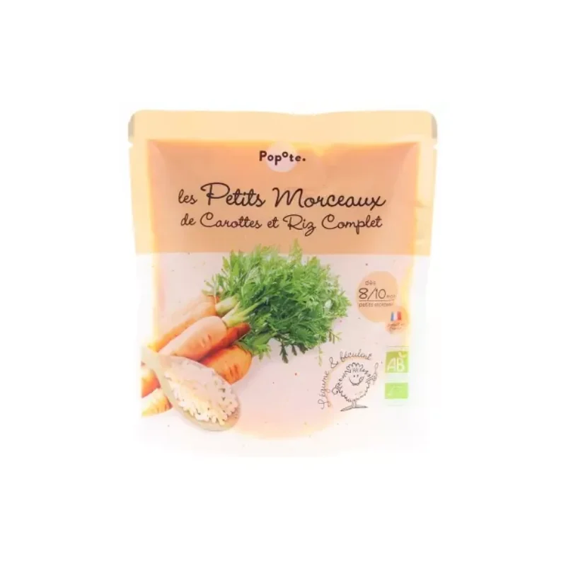 Popote Les Petits Morceaux Carottes et Riz Complet Dès 8/10 Mois Bio 190 g