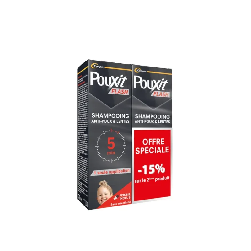 Pouxit FLASH - Shampoing Anti-Poux et Lentes - 2x100ml