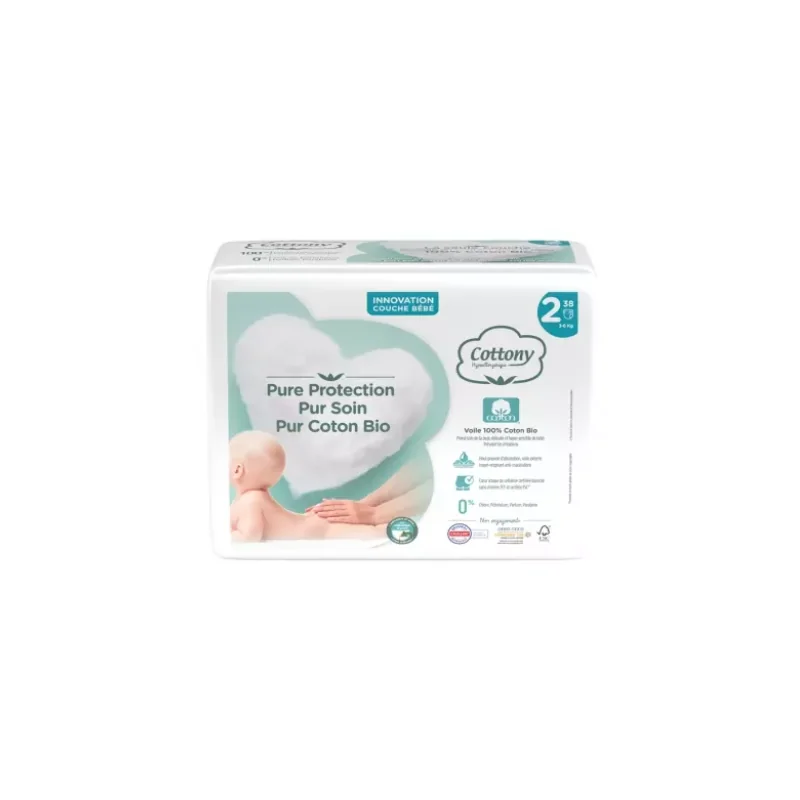 Cottony Nappies with Organic Cotton 38 Nappies Size 2 (3-6kg)