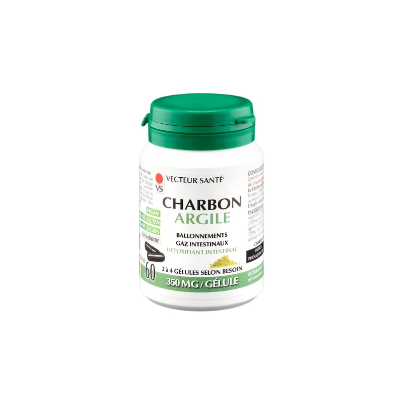 Vecteur Santé Charbon argile - 60 gélules marines