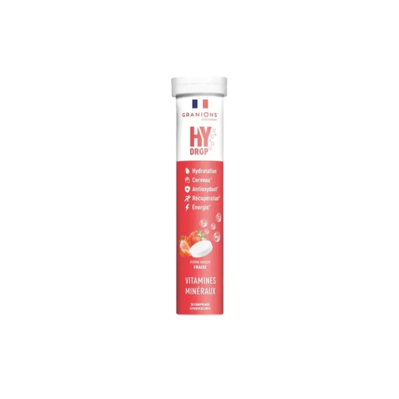 Granions Hydrop Pastilles d'hydratation 5 en 1 goût fraise - 20 comprimés effervescents