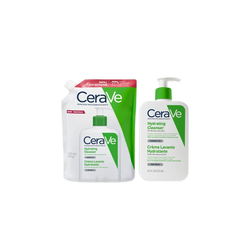 Cerave Cleanser Corps Crème Lavante Hydratante + Eco Recharge Peaux Normales A Sèches 2x473ml