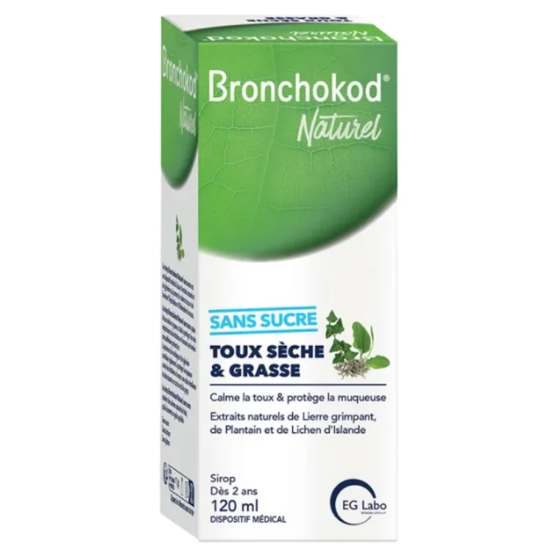 Bronchokod Naturel Sirop Toux Sèche et Grasse Sans Sucre 120 ml