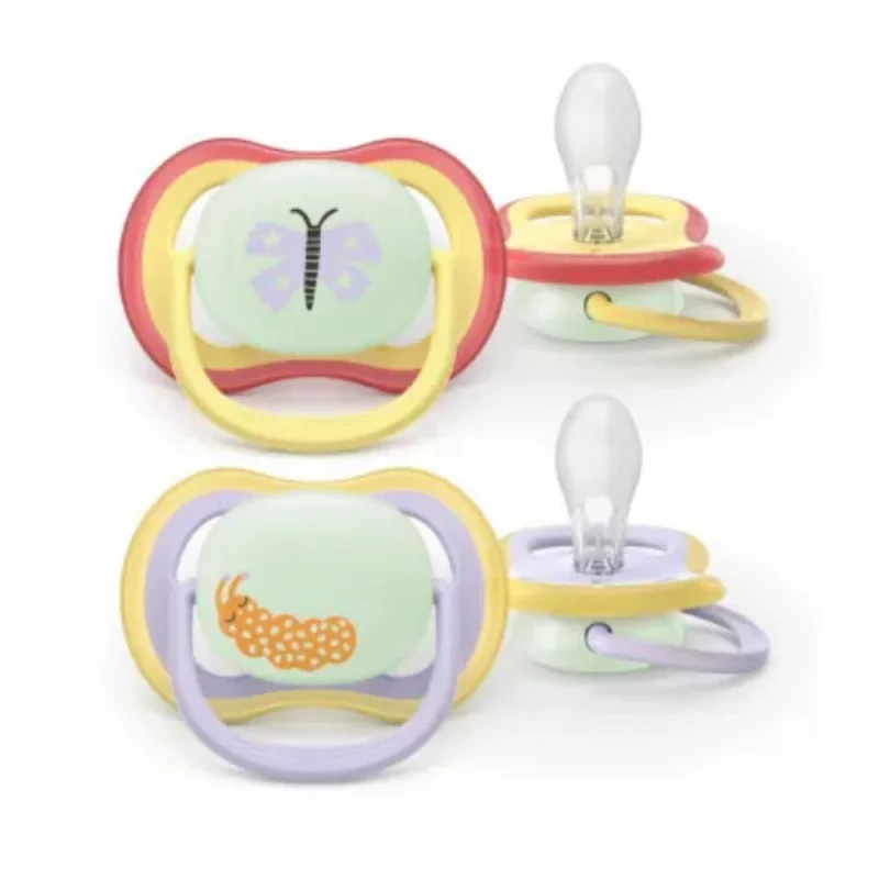 AVENT ULTRA AIR NIGHT TIME - Sucettes Orthodontiques - Papillon et Luciole - 0-6 Mois, 2 Sucettes