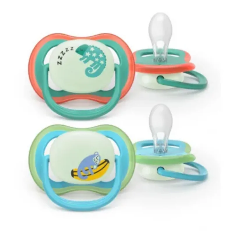 AVENT ULTRA-AIR NIGHT TIME - Sucettes Orthodontiques - Décor Bleu Animaux - 6-18 Mois, 2 Sucettes