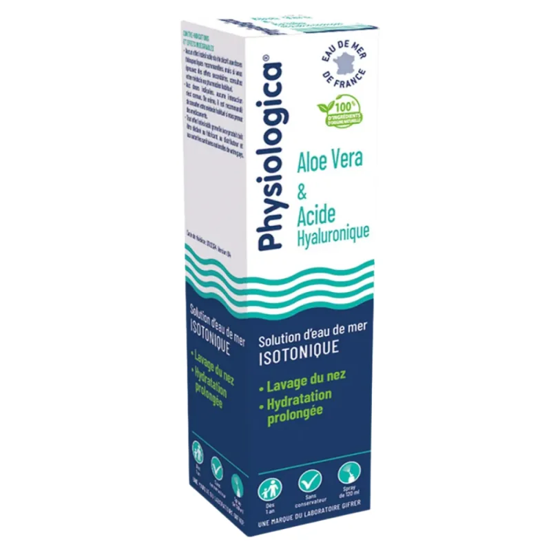 Gifrer Physiologica Solution d'eau de mer isotonique Aloe Vera & Acide Hyaluronique 120ml