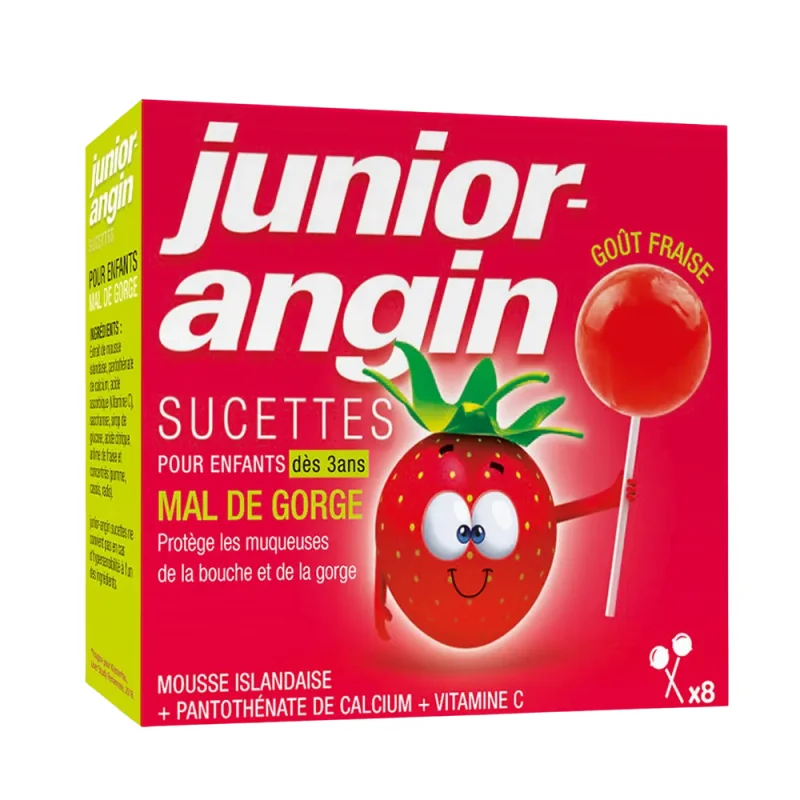 Melisana Pharma Sucettes Junior-angin GOUT FRAISE 8 Sucettes