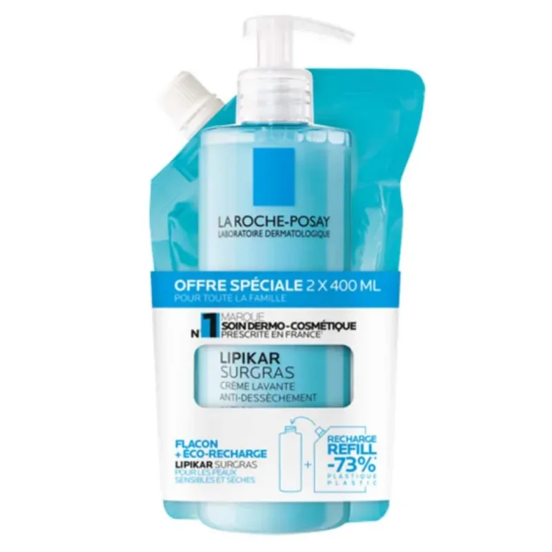 La Roche-Posay Lipikar Crème Lavante Anti-dessèchement Peaux Sèches à Très Sèches 2x400ml