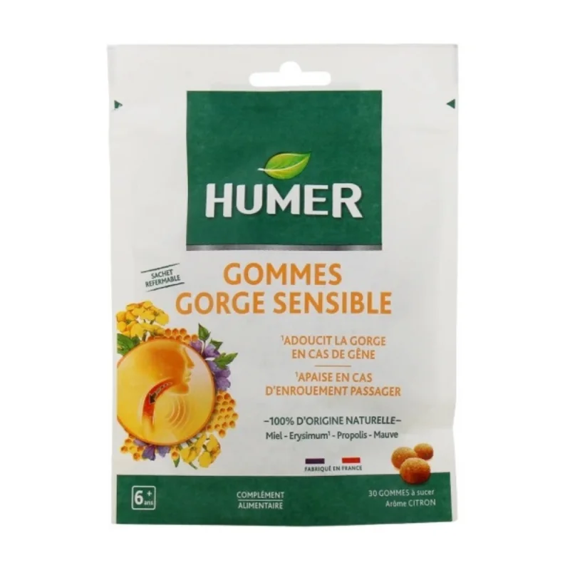 Humer - Gommes Gorge Sensible – Miel, Propolis & Plantes, 30 gommes