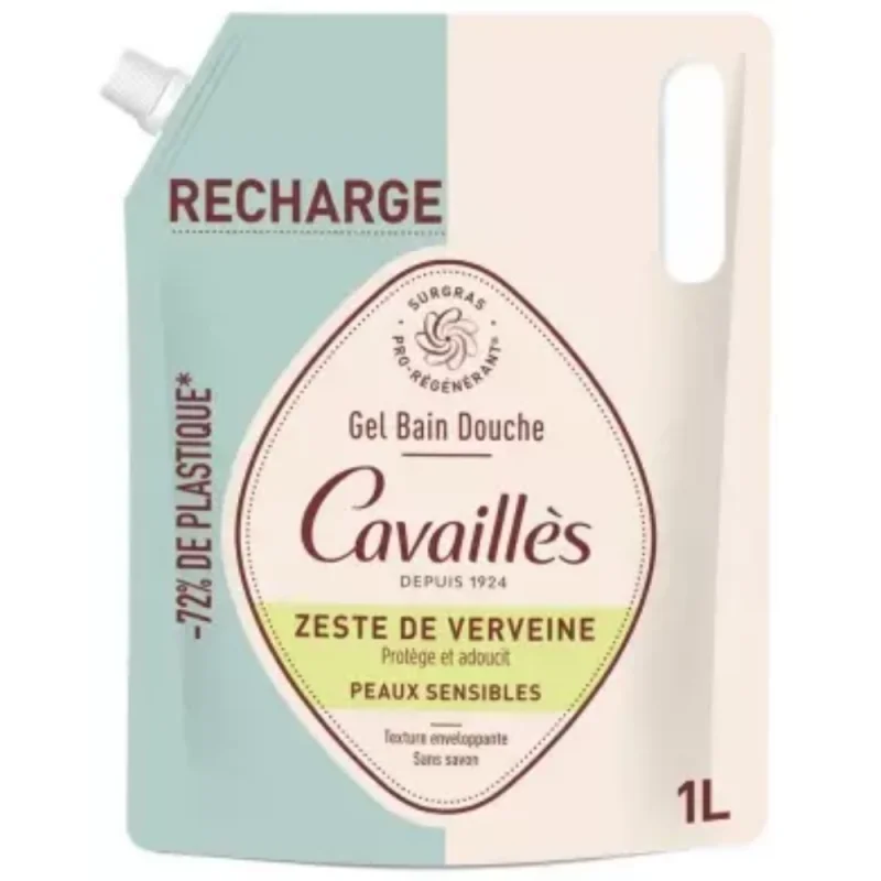 Cavaillès Gel Bain Douche Zeste de Verveine Peaux Sensibles Recharge 1 L
