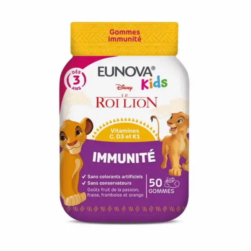 Eunova Kids Gommes Immunité Le Roi Lion Goûts Fruit De La Passion Fraise Framboise Et Orange 50 gummies