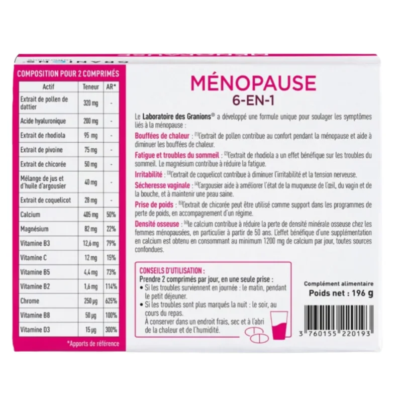 Granions Ménopause 6 en 1 - Format 3 mois - 180 comprimés