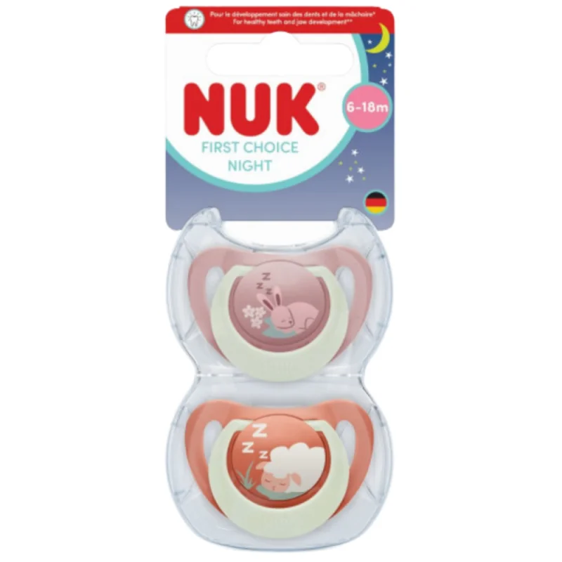 NUK First Choice Nuit – Lot de 2 sucettes physiologiques 6–18 mois