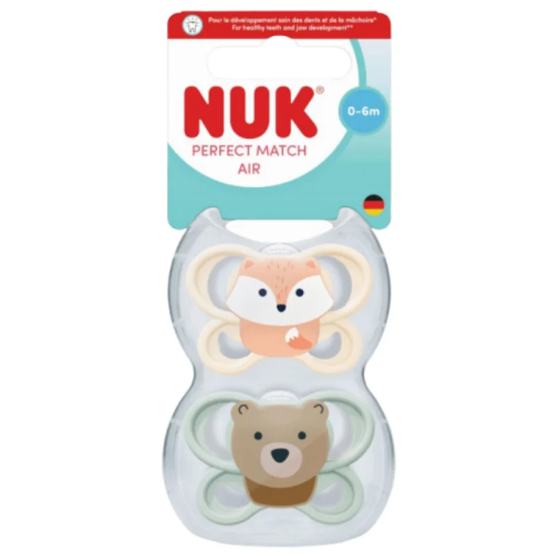 NUK Perfect Match Air – Lot de 2 sucettes physiologiques 0–6 mois