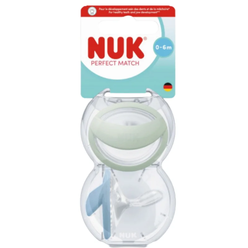 NUK Perfect Match – Lot de 2 sucettes physiologiques 0–6 mois