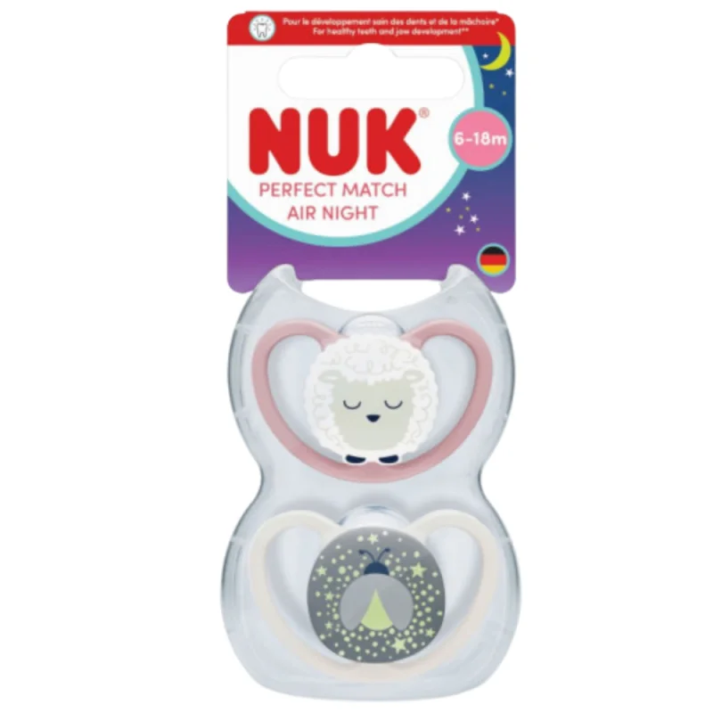 NUK Perfect Match Air Night 6–18 mois – Lot de 2 sucettes