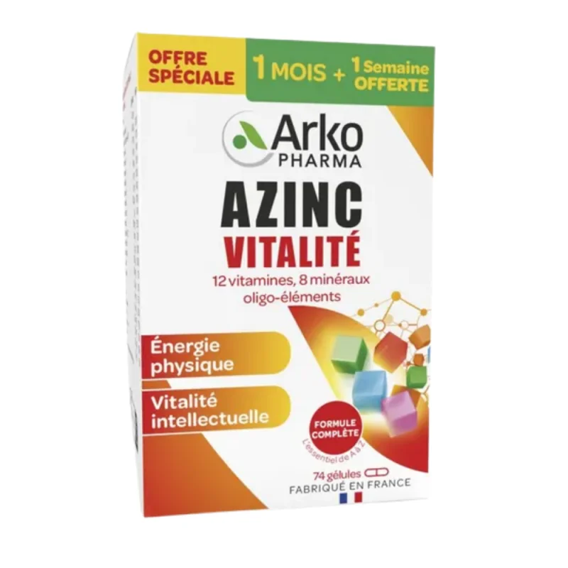 ARKOPHARMA AZINC VITALITÉ - Vitamines, Minéraux et Oligo-Eléments, 60 gélules + 14 offertes